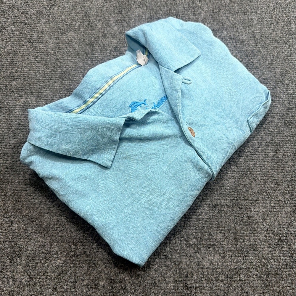 Tommy Bahama Silk Shirt Men's Size XL Camp Loop Neck Turquoise Blue Beach Floral
